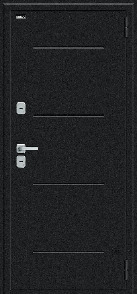 Входная дверь Thermo Лайн/BChrome Букле черное/Cappuccino Melinga BR6211 внешняя сторона